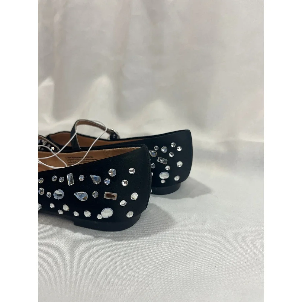 A New Day Womens Black Rhinestone Mary Jane Pointed Toe Flats Shoes‎ Size 6 NWT